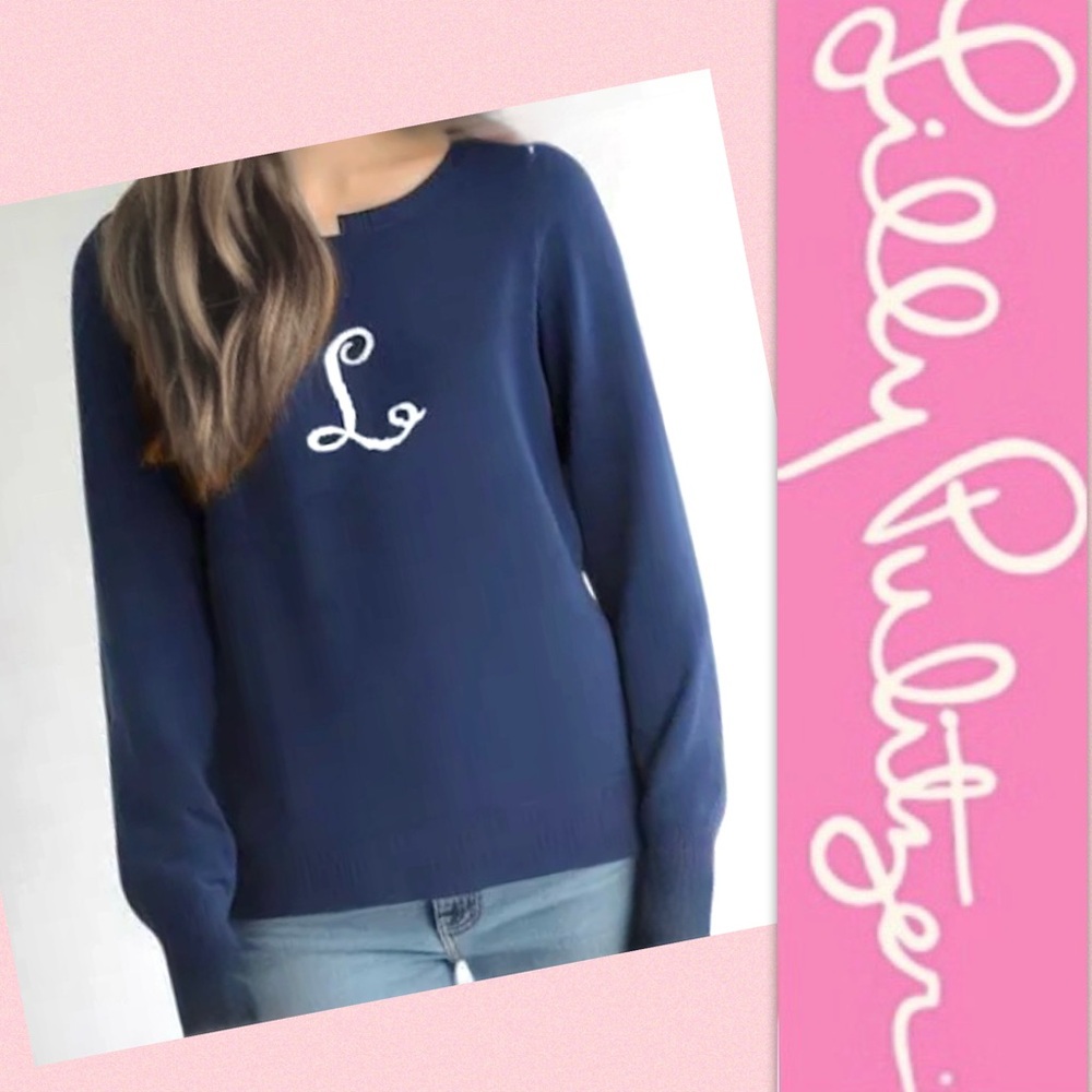Lilly Pulitzer Monogram L Pullover Sweater Navy S
